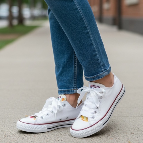 Converse Shoes - Hand Painted Converse Women's White Satin Lace Sneakers